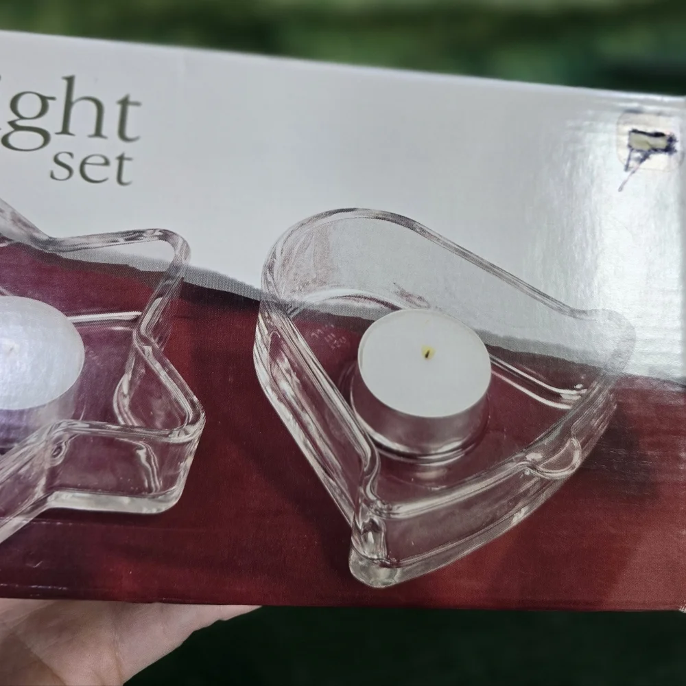 Holiday Time | Vintage 1990s Christmas Heavy Glass Tealight Candle Holder Set